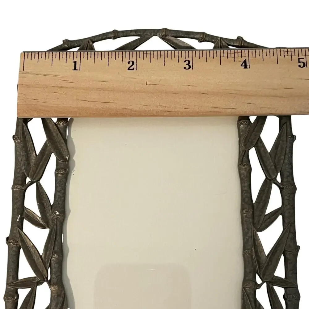 Vintage Faux Bamboo Cast Metal Picture Frame Dark Gray Metal Made in Taiwan ROC